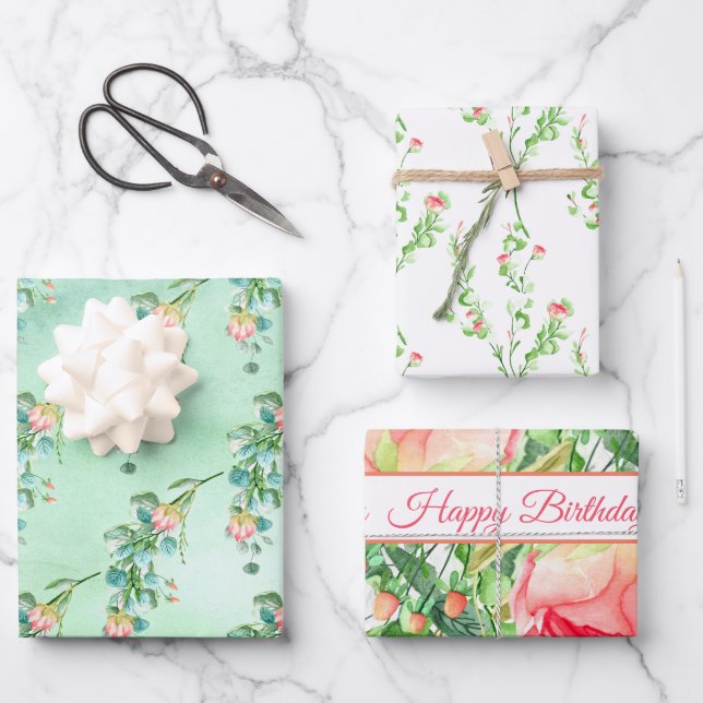 Floralfarben und Foliage Geschenkpapier Set (Vorderseite)