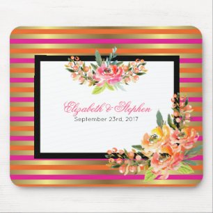 Floralfarbene Wasserfarben auf rosa Orange und gol Mousepad