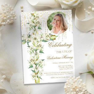 Floralische Lilien-Kreuz-Feier des Lebens Begräbni Einladung