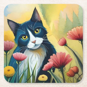 FLoralkatze Rechteckiger Pappuntersetzer