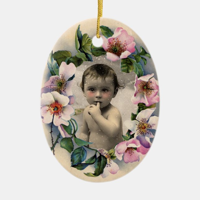 FLORALKULTUR,WILD ROSE BABY DUSCHE FOTOVORLAGE KERAMIK ORNAMENT (Vorne)