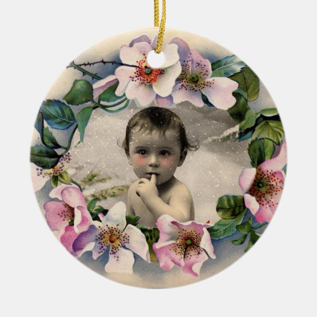 FLORALKULTUR,WILD ROSE BABY DUSCHE FOTOVORLAGE KERAMIKORNAMENT (Vorne)