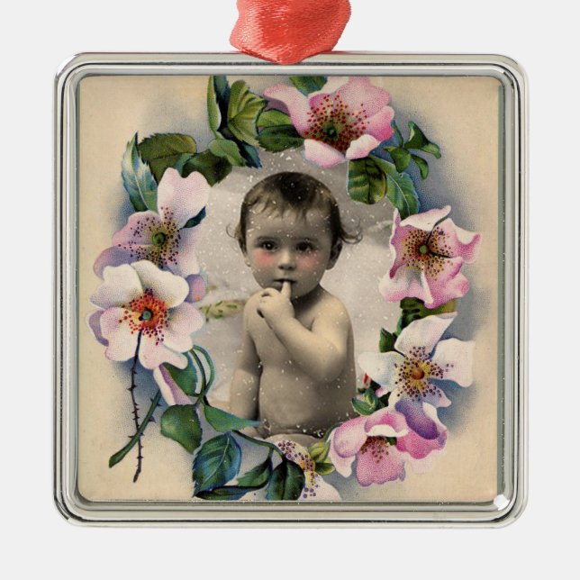 FLORALKULTUR,WILD ROSE BABY DUSCHE FOTOVORLAGE SILBERNES ORNAMENT (Vorne)