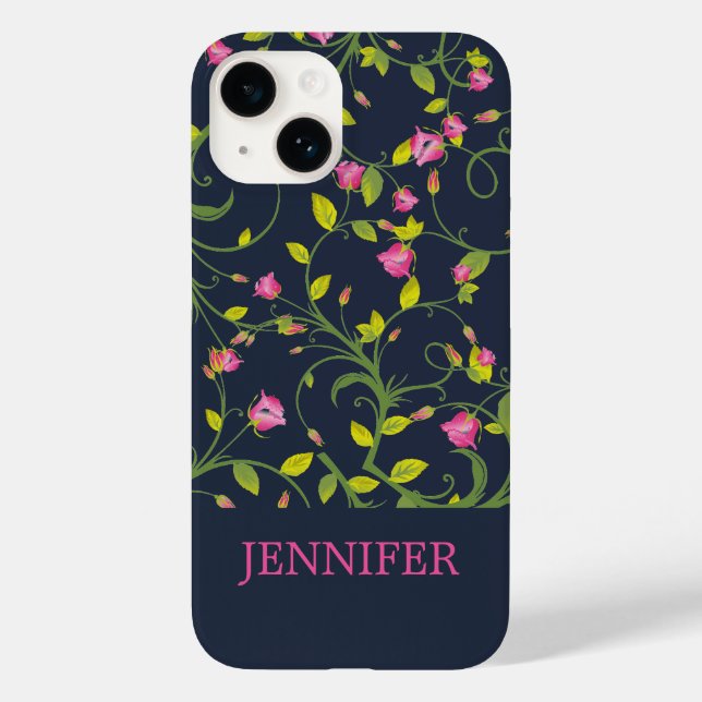 FLORALPINK ROSE VINE NAVY PERSONALISIERT Case-Mate iPhone HÜLLE (Rückseite)