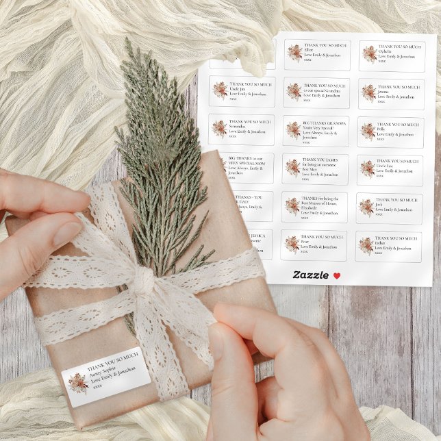 Florals 18 Einzelpersonen Vielen Dank für Ihre Hoc Aufkleber (Sheet of 18 Individual thank you  messages for your wedding guests with Rust Fall Florals Motif)