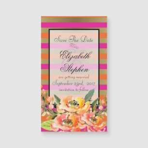 Florals auf rosa und goldene Streifen Save the Dat Magnetkarte