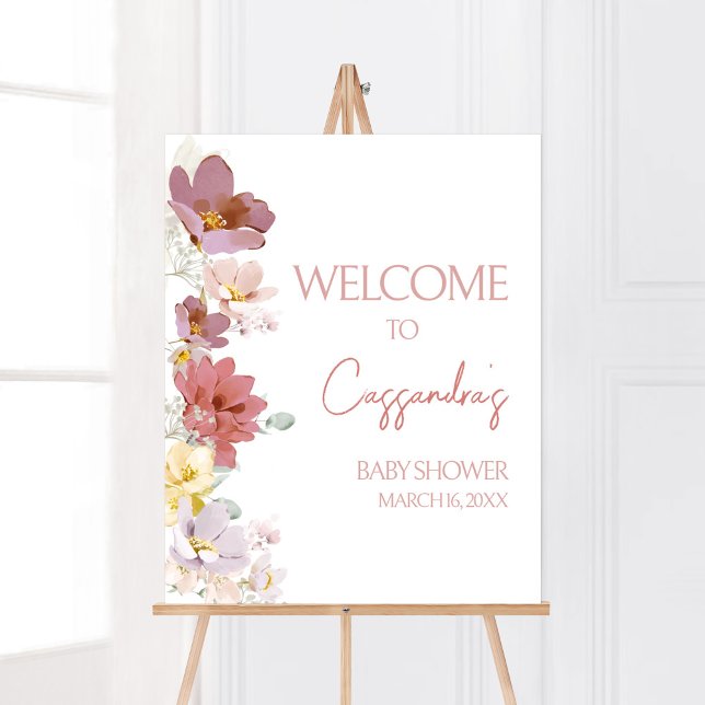 Florals Baby Bloom Baby Dusche Willkommen Poster (Spring Wildflower Baby Shower Welcome Sign)