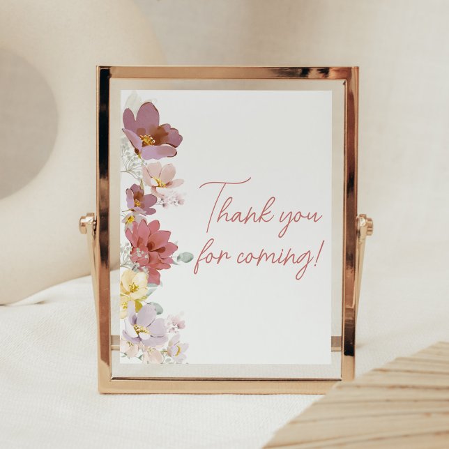 Florals Baby Bloom Vielen Dank für Ihr Kommen Poster (Spring Wildflower Baby Shower Thank you for Coming Sign)