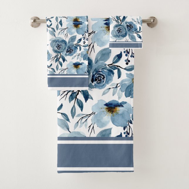 Florals Blue Cabbage Rose Handtuch Badhandtuch Set (Insitu)