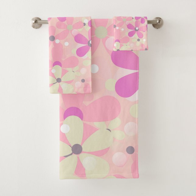 Florals Daisis Pink, Lila, Creme Bath Handtuch Set (Insitu)