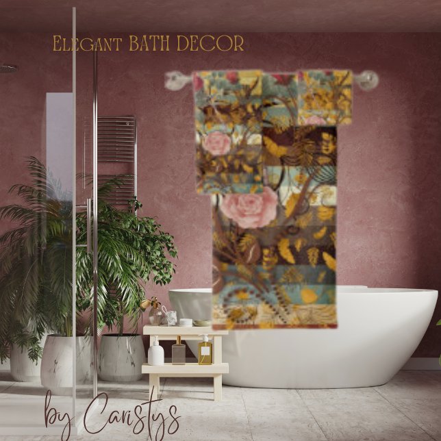 Florals Elegant mit Aquamarin, braun, Elfenbeinküs Badhandtuch Set (Von Creator hochgeladen)