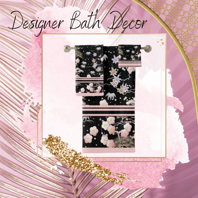 Florals Elegantes Schwarz und Rosa Badhandtuch Set (Von Creator hochgeladen)