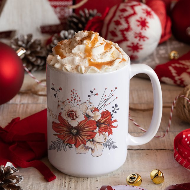 Florals Foliage Red Creme Name Kaffeetasse (Von Creator hochgeladen)