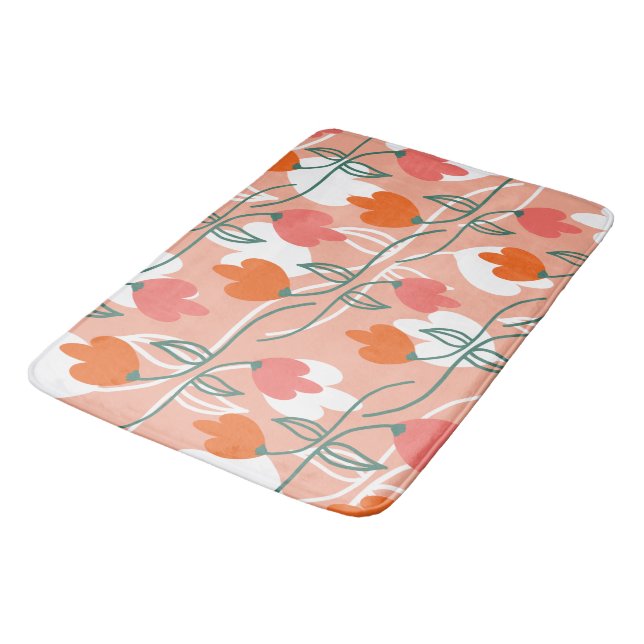 Florals Hand gezeichnete botanische Muster Orange Badematte (Schrägansicht)