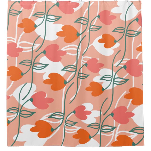 Florals Hand gezeichnete botanische Muster Orange Duschvorhang (Vorderseite)