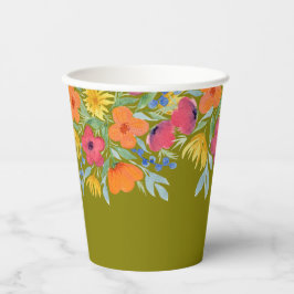 Florals mit Aquarellen auf Grün Pappbecher