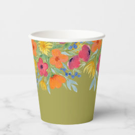 Florals mit Aquarellen auf Grün Pappbecher