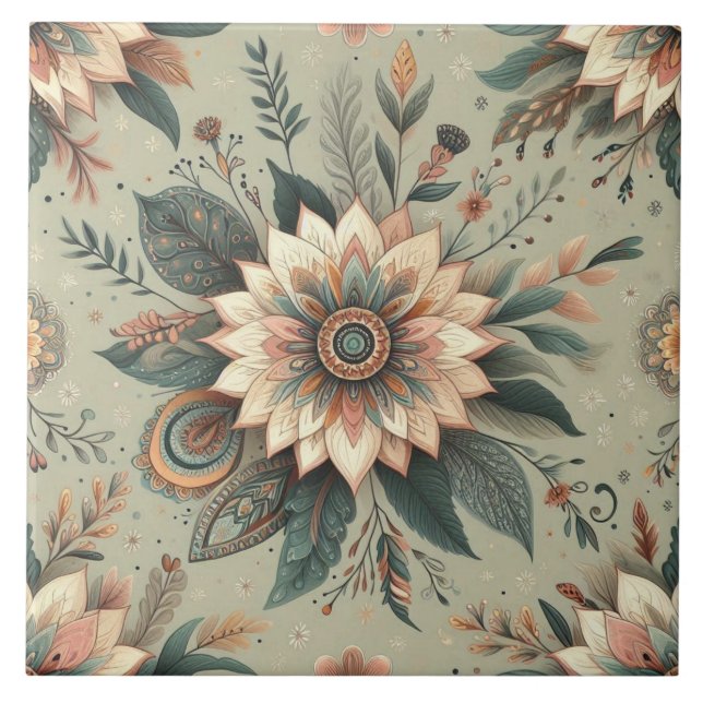 Florals on Sage Fliese (Vorderseite)