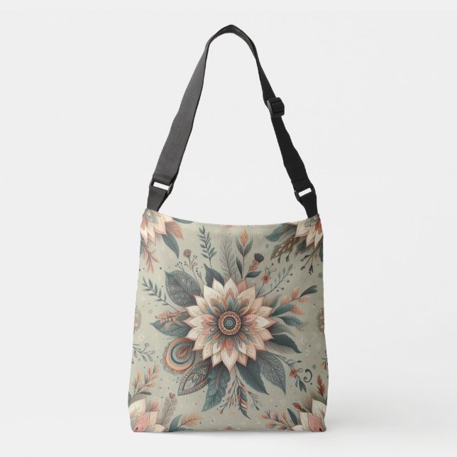 Florals on Sage Tragetaschen Mit Langen Trägern (Vorderseite)