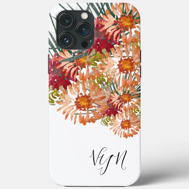 Florals Peach Gold Mit Monogramm Case-Mate iPhone Hülle (Rückseite)