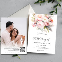 Florals Pink Foto Overlay QR Code Hochzeit