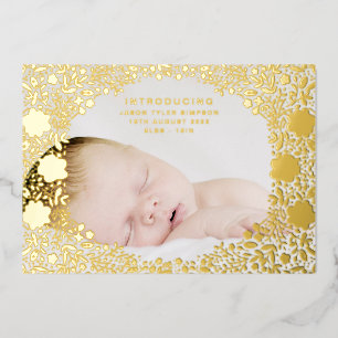 Florals präsentierte Gold Foil Baby Birth Ankündig Folieneinladung