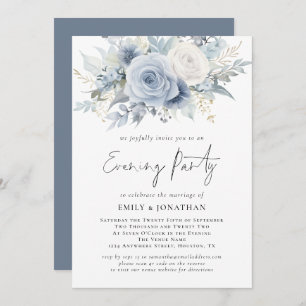 Florals QR Code Dusty Blue Wedding Abend Party Einladung