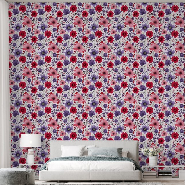 Florals Red Lila Pink Tapete (Schlafzimmer)