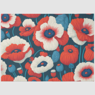Florals Rot, Weiß, Blauer Pfeffer Dekoupage Seidenpapier