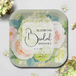 Florals Sage Green Brautparty Pappteller<br><div class="desc">Schöne Aquarell-Hydrangeas,  Rosa und Creme-Rose,  Gänseblüten,  kleine Blüten und Blätter auf Salingrün,  personalisieren Sie diese Teller für Ihr Brautparty,  Verlobungsfeier,  Hochzeit oder jede Gelegenheit mit Ihren Details in schicken Schriften. PASSENDE Artikel in unserer Sammlung.</div>