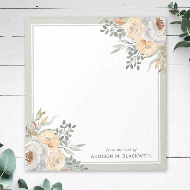 Florals und Sage Green Border vom Schreibtisch aus Notizblock (Von Creator hochgeladen)