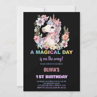 Florals Unicorn Einladungen zum Geburtstag