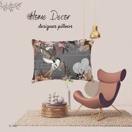 Florals, Vögel, Schiefergrauen Hintergrund Dekokissen