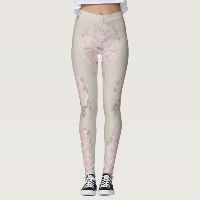 Floreado Rosa y Verde Agua Leggings (Vorderseite)
