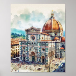 Florence Duomo Italien Wasserfarben Kunst, Dichtun Poster