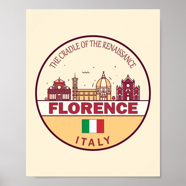 Florence Italy City Skyline Emblem Poster (Vorne)