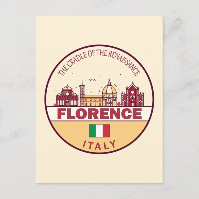 Florence Italy City Skyline Emblem Postkarte (Vorderseite)