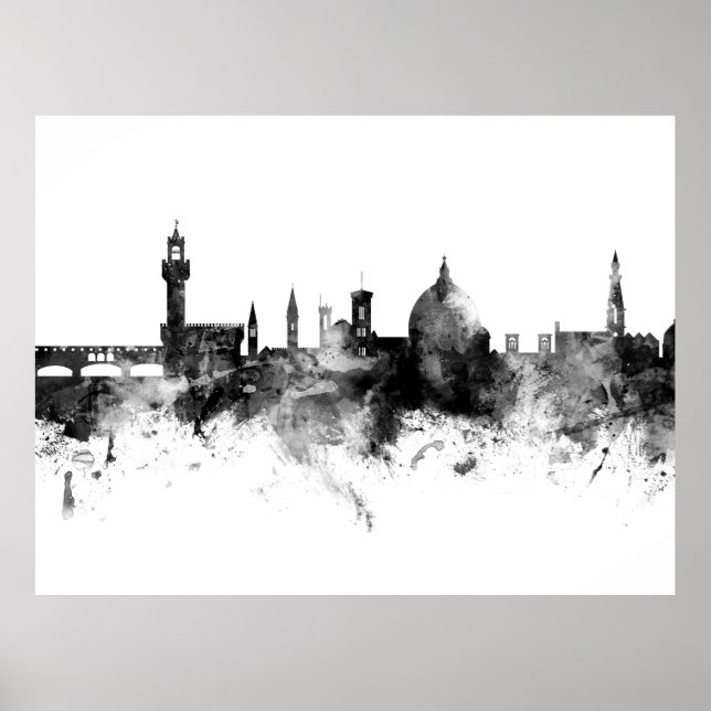 Florence Italy Skyline Schwarz-weiß Poster (Vorne)