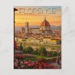 Florence Italy Skyline Sunset Postkarte