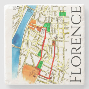 Florence Italy Street Map Wasserfarbe und Tinte Steinuntersetzer