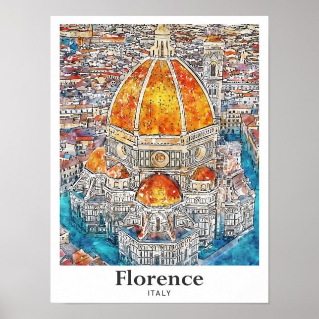 Florence Italy Wasserfarben Sketch Hand Drawing Poster (Vorne)