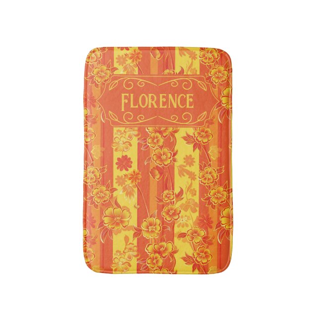 Florence Yellow und Orange Floral Badematte (Vorderseite Vertikal)