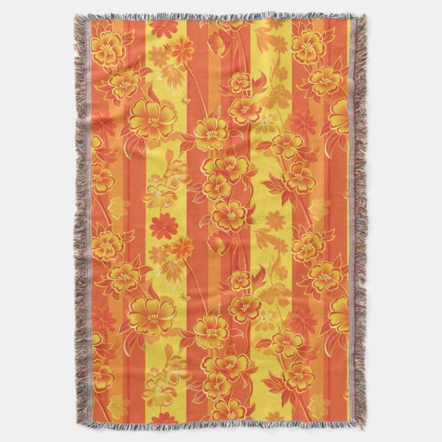 Florence Yellow und Orange Floral Decke (Vorderseite Vertikal)
