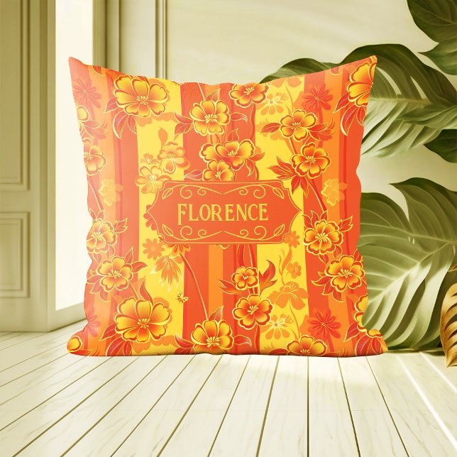Florence Yellow und Orange Floral Kissen (Von Creator hochgeladen)