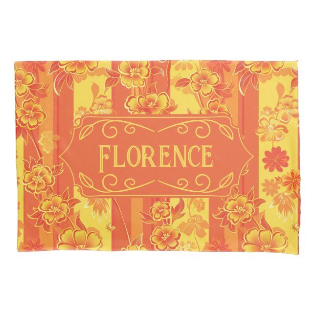 Florence Yellow und Orange Floral Kissenbezug (Vorderseite)