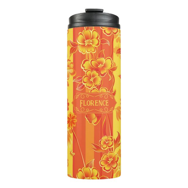 Florence Yellow und Orange Floral Thermosbecher (Vorderseite)