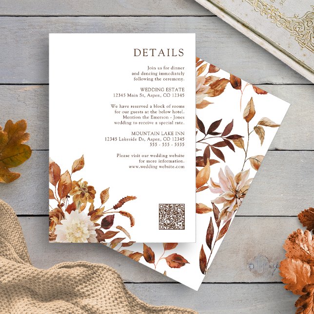 Florendetails Begleitkarte (White Fall Terracotta Floral Details Enclosure Card QR Code by Painted Paperie
)