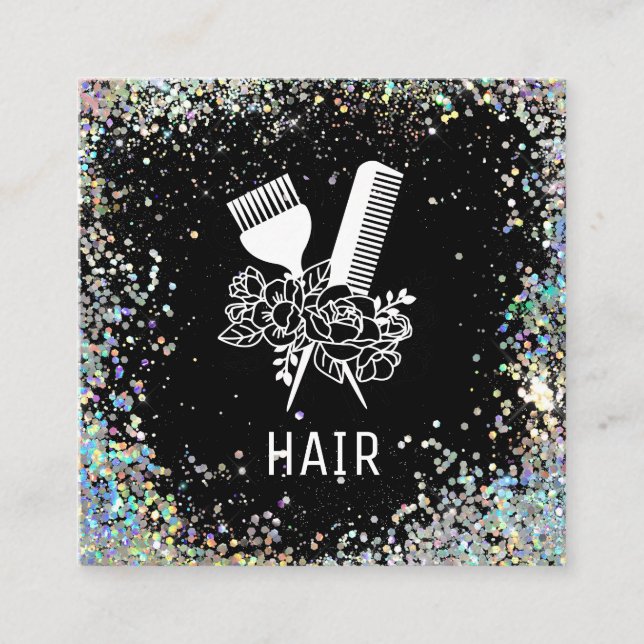 *~* Florenkomb-Blume Pinselstriche Glitzer AP6 Quadratische Visitenkarte (Vorderseite)