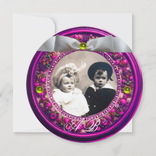 FLORENTINE FLORAL CROWIN WHITE RIBBON MONOGRAM EINLADUNG