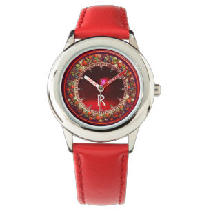 FLORENTINE RED GREEN FLORAL CROWING RUBY MONOGRAM ARMBANDUHR